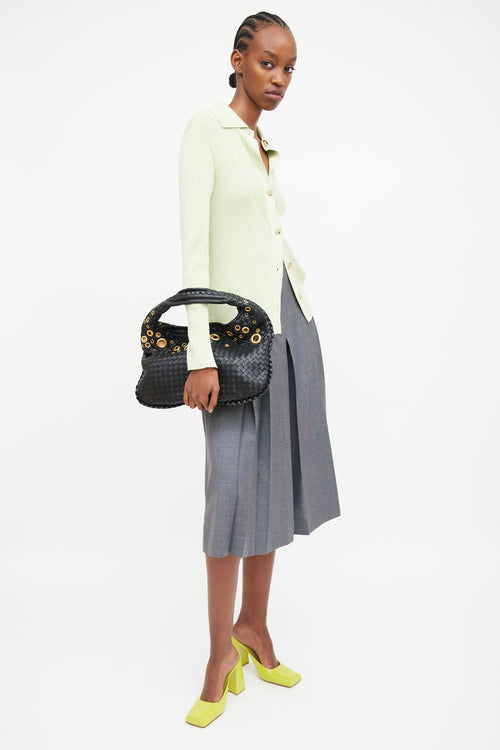Bottega Veneta Black Intrecciato Leather & Gold Grommet Bag