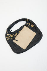 Bottega Veneta Black Intrecciato Leather & Gold Grommet Bag