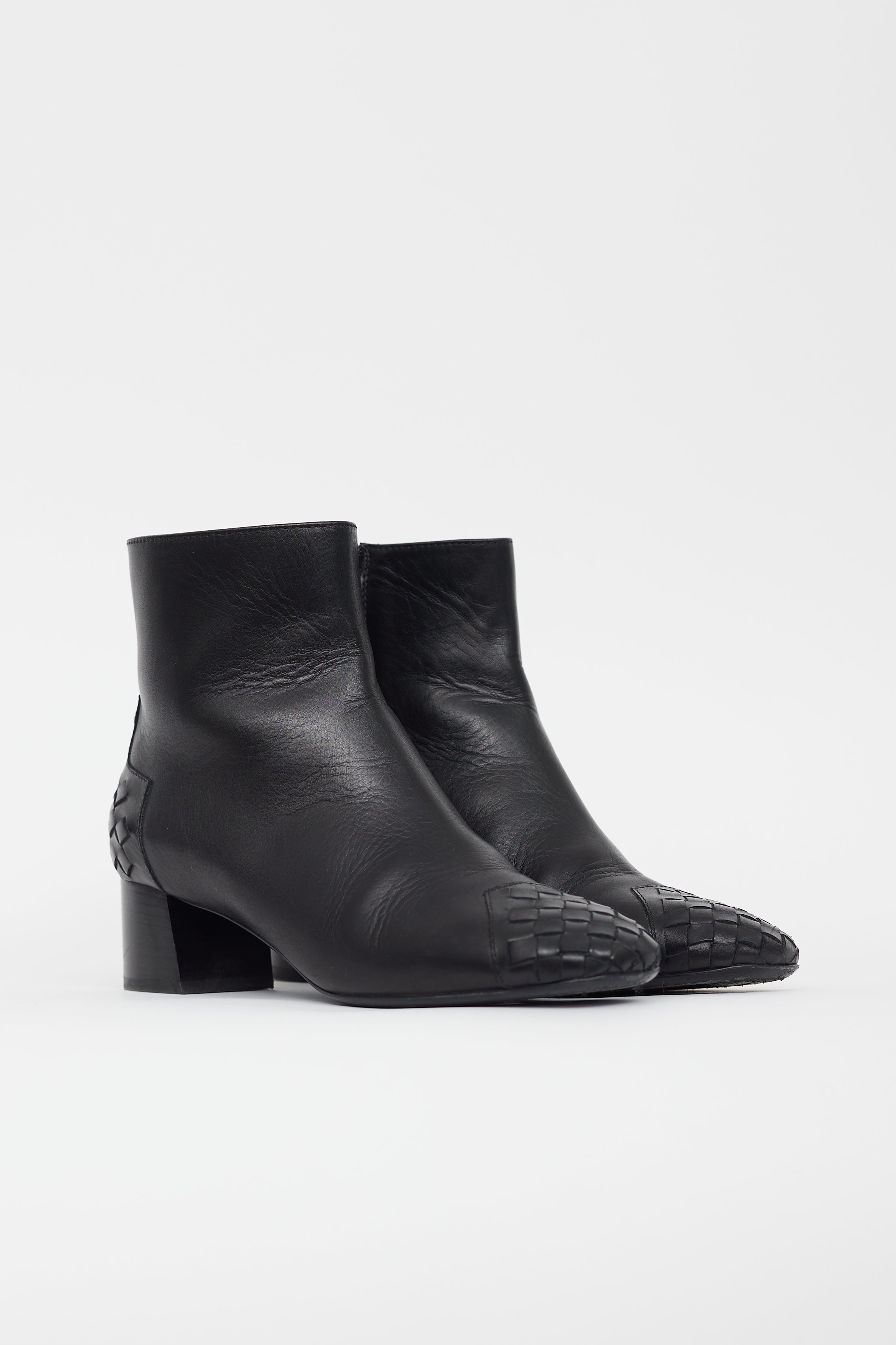 Bottega Veneta // Black Leather Intrecciato Ankle Boot – VSP