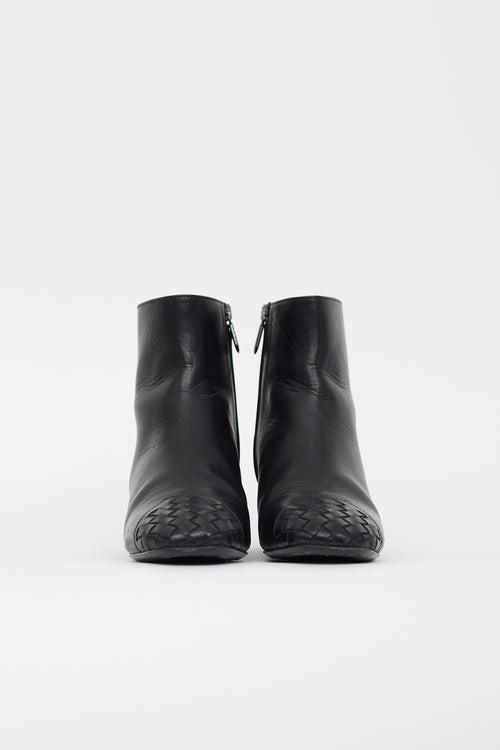 Bottega Veneta Black Leather Intrecciato Ankle Boot