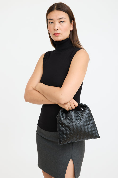 Bottega Veneta Black Leather Mini Hop Intrecciato Bag