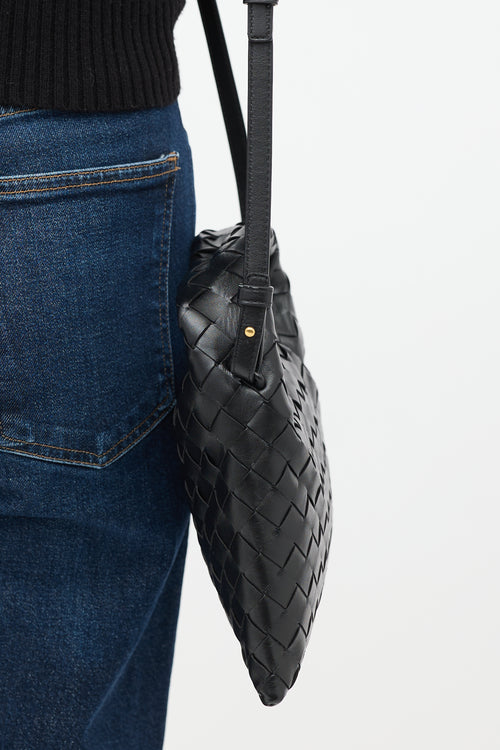 Bottega Veneta Black Leather Mini Hop Intrecciato Bag