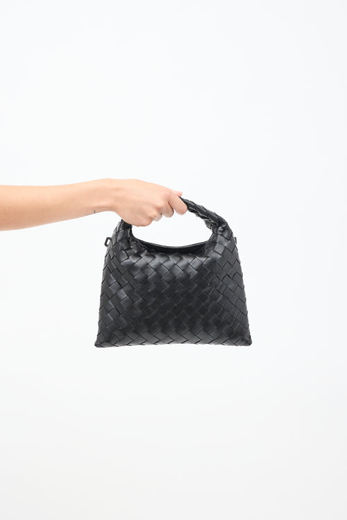 Bottega Veneta Black Leather Mini Hop Intrecciato Bag