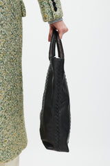 Bottega Veneta Black Perforated Leather Woven Tote Bag