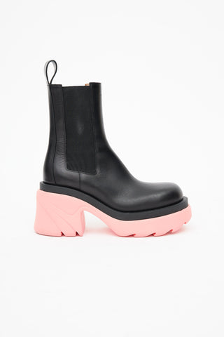Bottega Veneta Black & Pink Leather Flash Platform Chelsea Boot