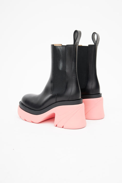 Bottega Veneta Black & Pink Leather Flash Platform Chelsea Boot