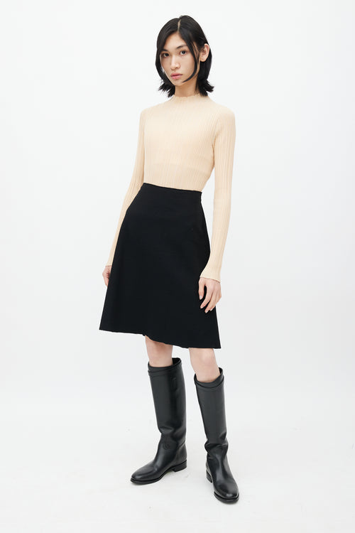 Bottega Veneta Black Wool A-Line Skirt
