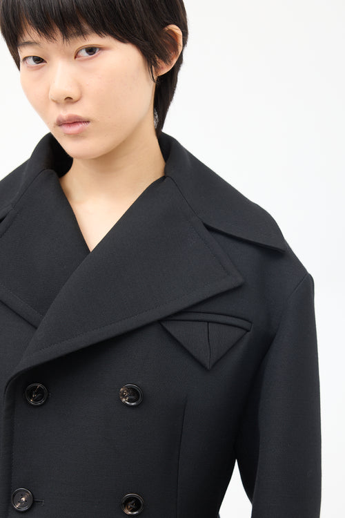 Bottega Veneta Black Wool Double Breasted Mid Length Coat