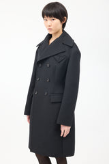 Bottega Veneta Black Wool Double Breasted Mid Length Coat