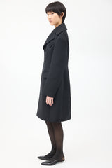 Bottega Veneta Black Wool Double Breasted Mid Length Coat