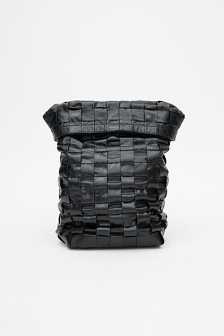 Bottega Veneta Black Cassette Intrecciato Leather Fold Over Backpack
