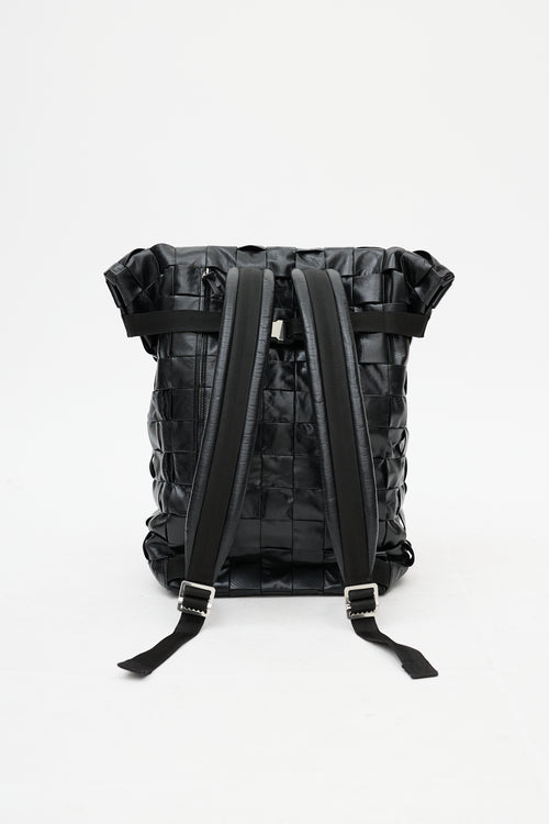 Bottega Veneta Black Cassette Intrecciato Leather Fold Over Backpack