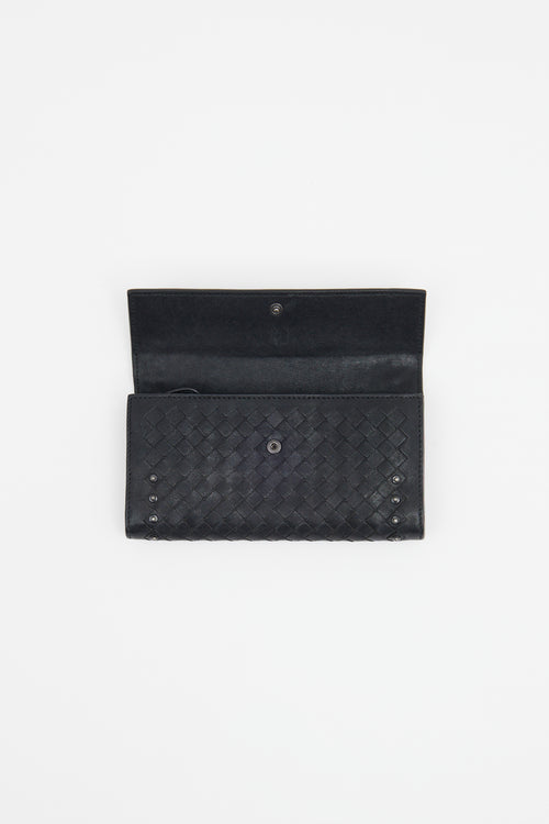 Bottega Veneta Black Leather Intercciato Wallet