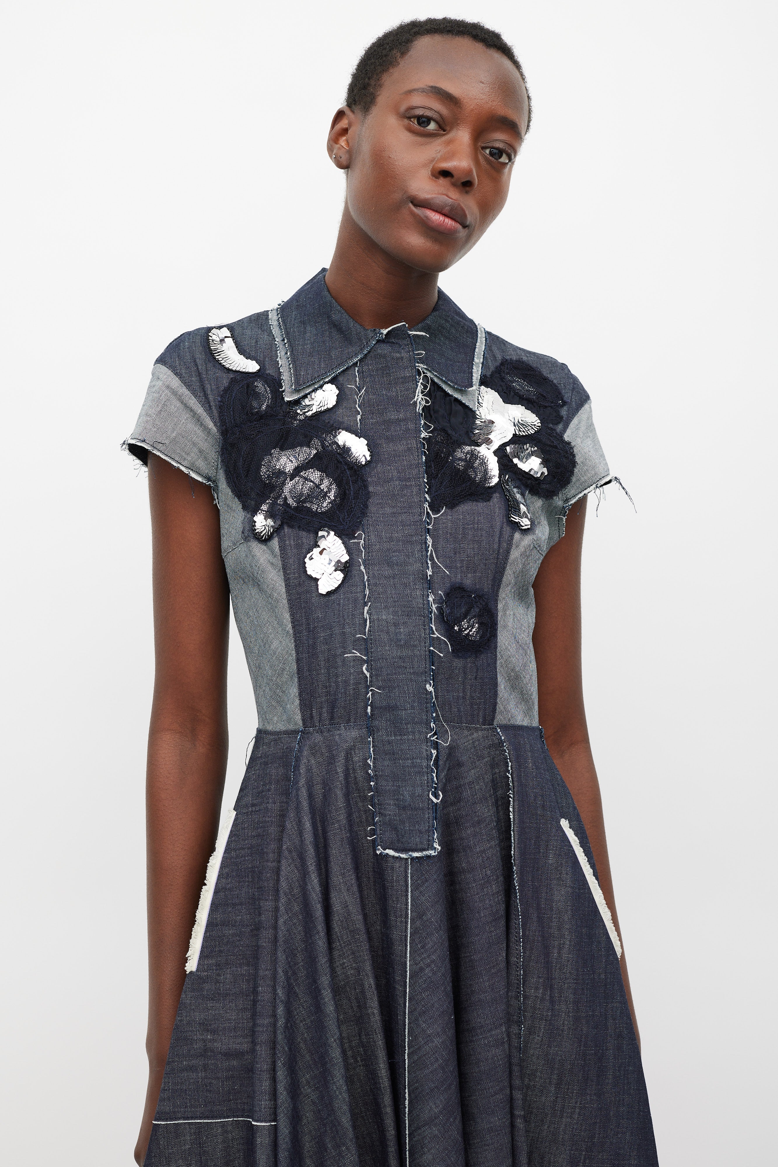 bottega veneta denim dress Bottega Veneta // Denim Panelled Embellished Dress VSP Consignment