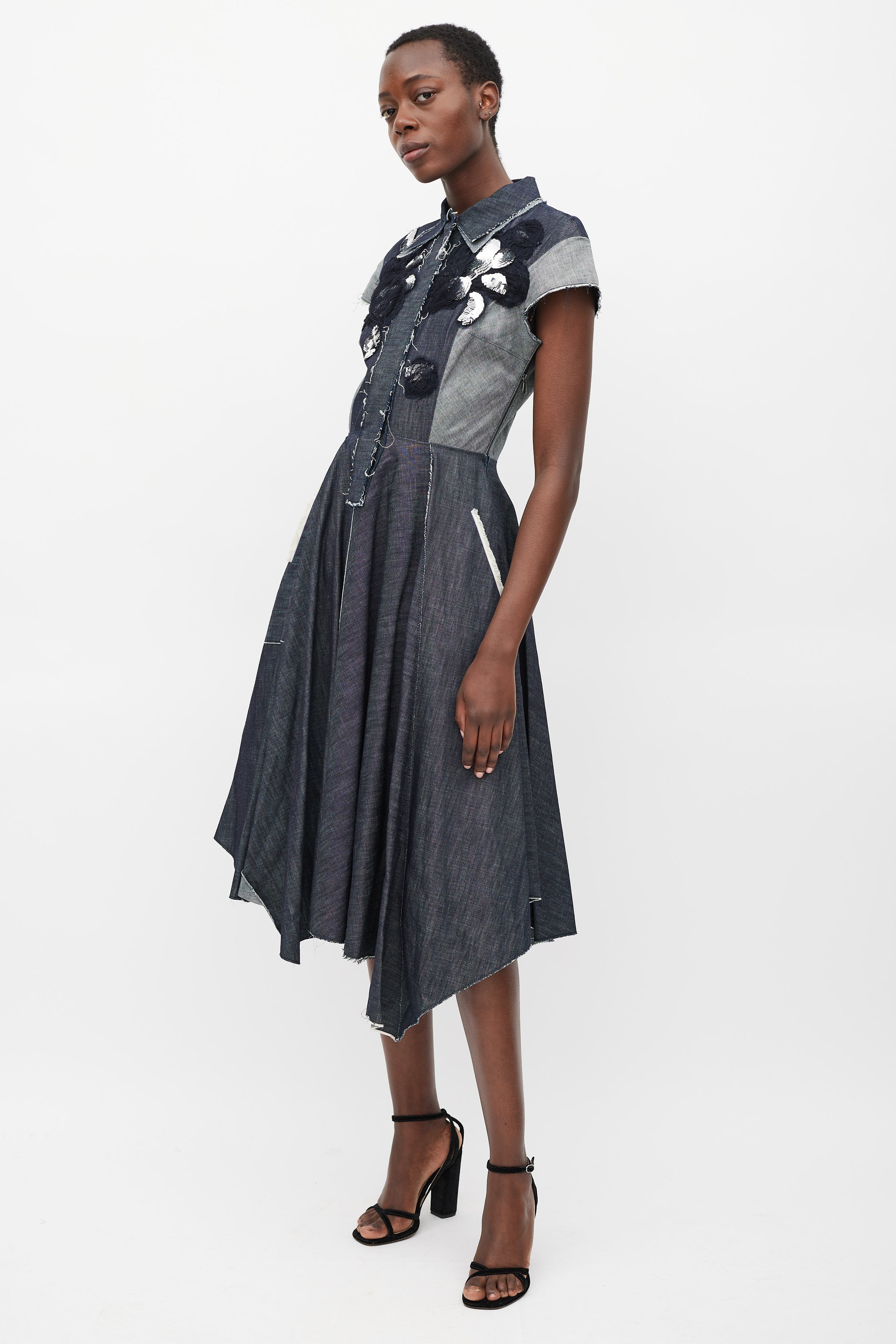 Bottega Veneta // Denim Panelled Embellished Dress VSP Consignment Bottega Veneta // Denim Panelled Embellished Dress VSP Consignment