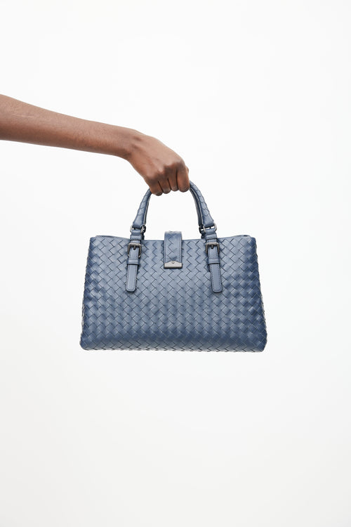 Bottega Veneta Blue Intrecciato Leather Small Roma Bag