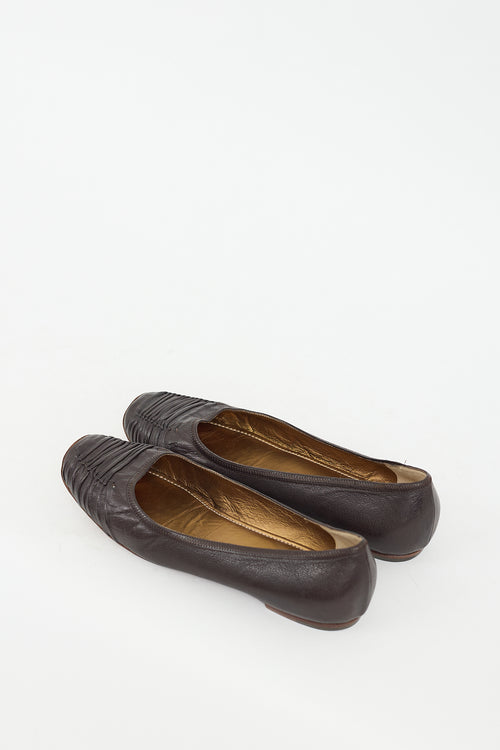 Bottega Veneta Brown Leather Ruched Flat