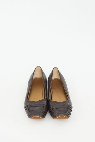 Bottega Veneta Brown Leather Ruched Flat