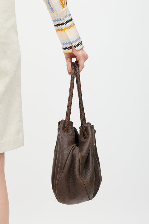 Bottega Veneta Brown Leather Woven Handle Shoulder Bag