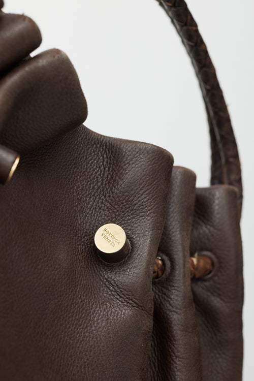 Bottega Veneta Brown Leather Woven Handle Shoulder Bag