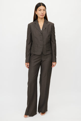 Bottega Veneta Brown Linen & Wool Pant Suit