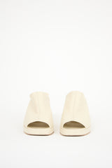 Bottega Veneta Cream Leather Stack Heeled Mule