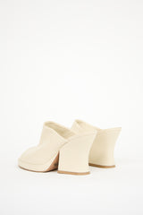 Bottega Veneta Cream Leather Stack Heeled Mule