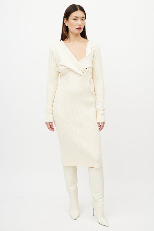 Bottega Veneta Resort 2020 Cream Silk Ribbed Dress