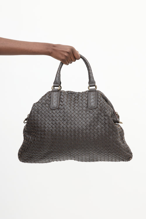 Bottega Veneta Dark Brown Leather Intrecciato Two Way Tote Bag