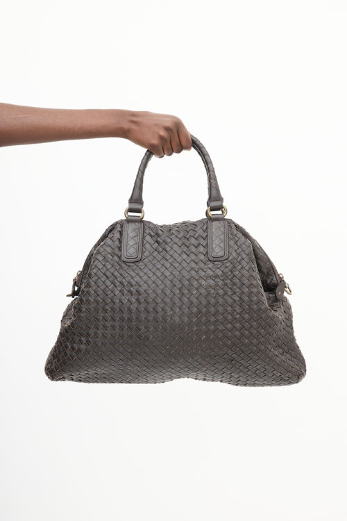 Bottega Veneta Dark Brown Leather Intrecciato Two Way Tote Bag