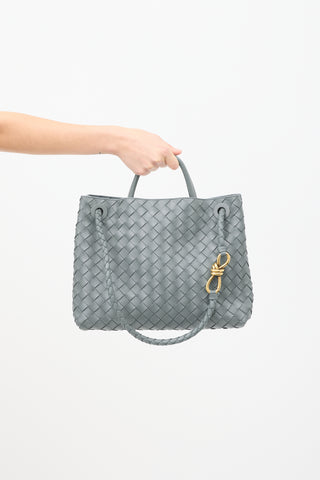 Bottega Veneta Dark Grey Intrecciato Leather Medium Andiamo Bag
