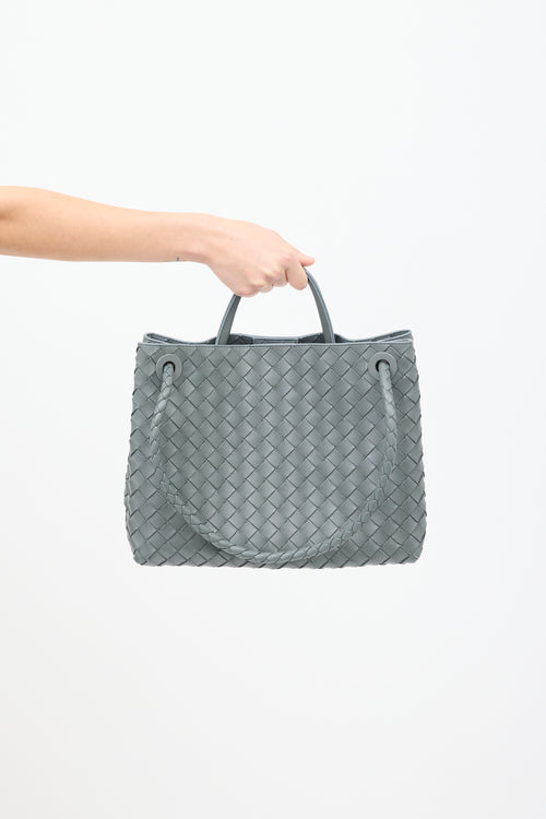 Bottega Veneta Dark Grey Intrecciato Leather Medium Andiamo Bag