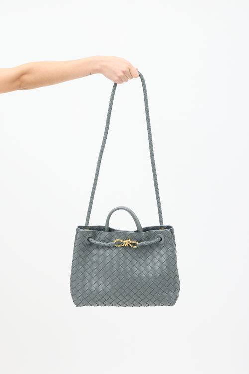 Bottega Veneta Dark Grey Intrecciato Leather Medium Andiamo Bag