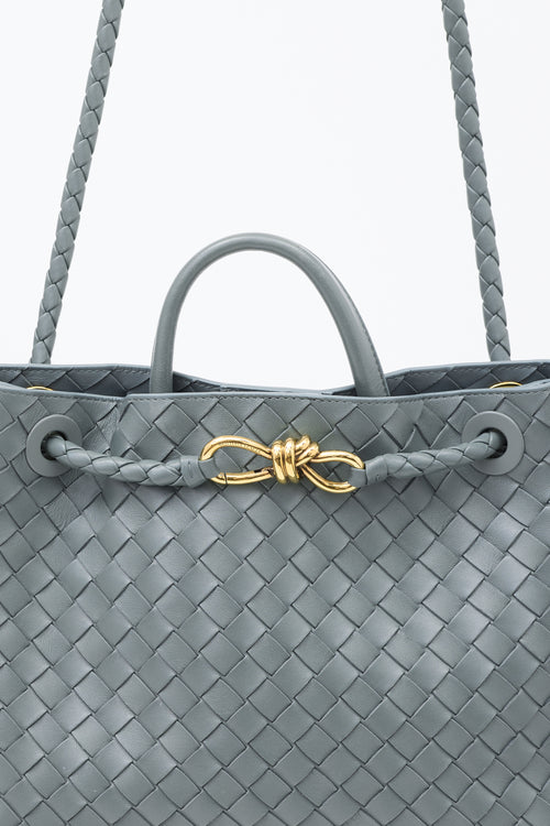 Bottega Veneta Dark Grey Intrecciato Leather Medium Andiamo Bag