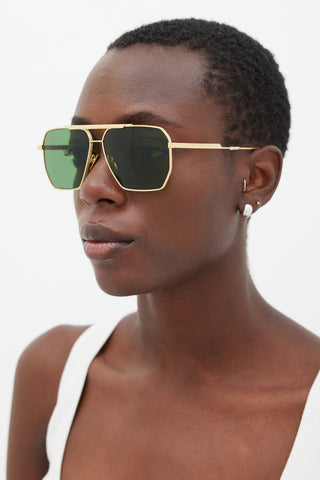 Bottega Veneta Gold & Green BV1012S Aviator Sunglasses