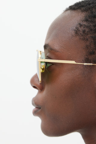 Bottega Veneta Gold & Green BV1012S Aviator Sunglasses