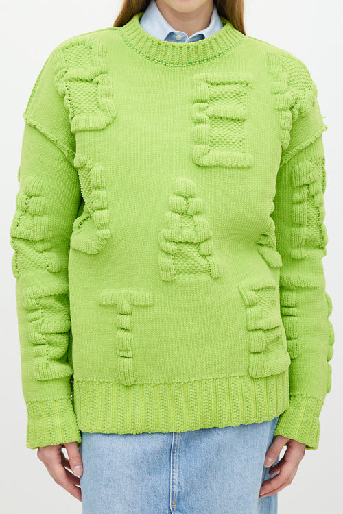 Bottega Veneta Green Chenille Lettered Knit Sweater