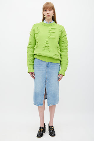 Bottega Veneta Green Chenille Lettered Knit Sweater