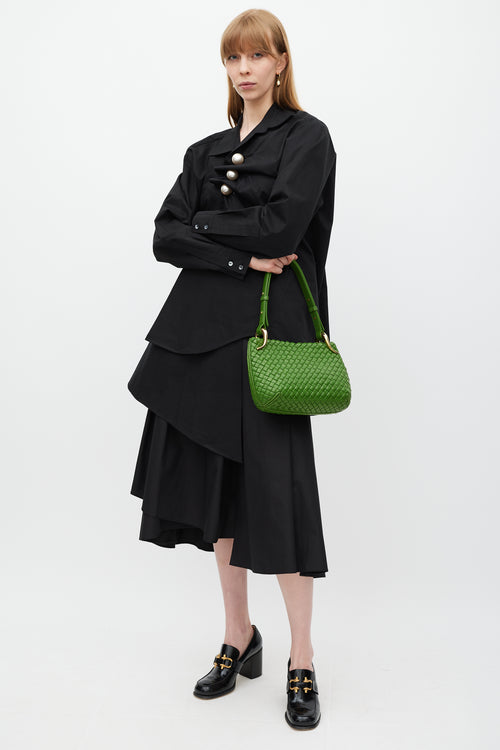 Bottega Veneta Green Leather Intrecciato Small Clicker Bag