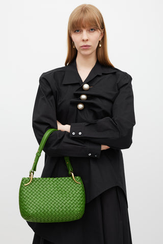 Bottega Veneta Green Leather Intrecciato Small Clicker Bag