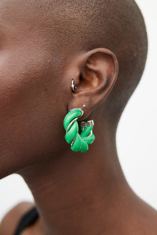 Bottega Veneta Green Leather Twist Earring