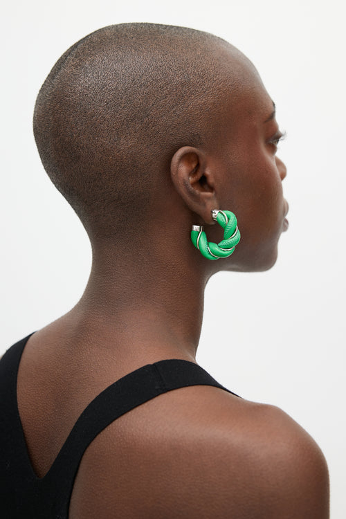Bottega Veneta Green Leather Twist Earring