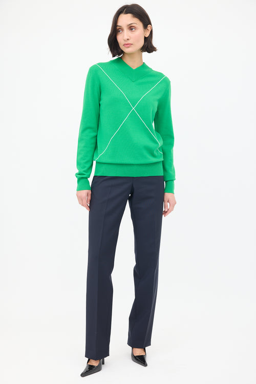 Bottega Veneta Green Wool Embroidered V-Neck Sweater