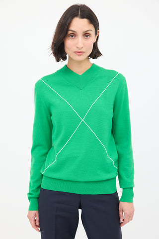 Bottega Veneta Green Wool Embroidered V-Neck Sweater