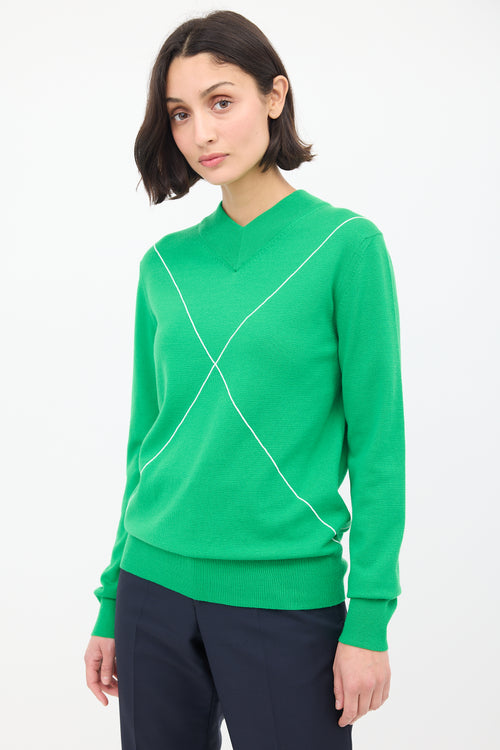 Bottega Veneta Green Wool Embroidered V-Neck Sweater