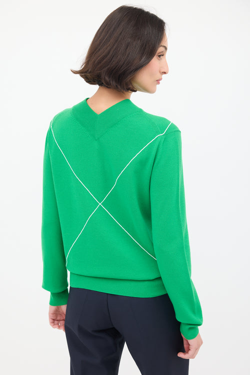 Bottega Veneta Green Wool Embroidered V-Neck Sweater