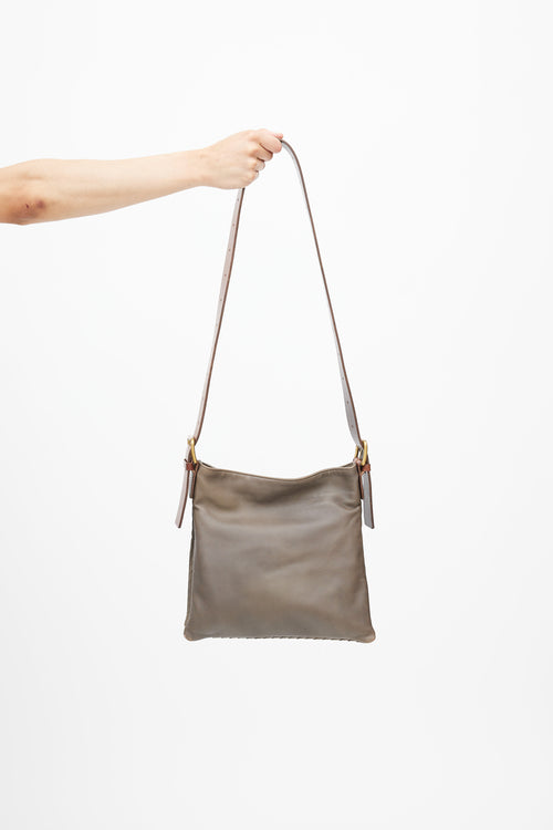 Bottega Veneta Grey & Brown Intrecciato Leather Crossbody Bag