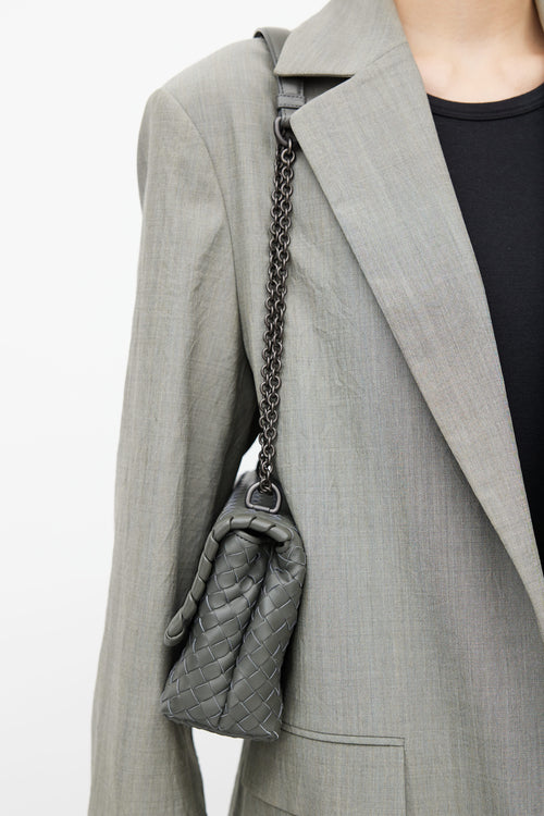 Bottega Veneta Grey Intrecciato Leather Olimpia Crossbody Bag