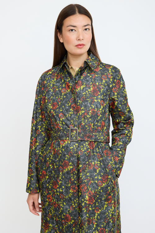 Bottega Veneta Grey & Multicolour Nylon Floral Coat