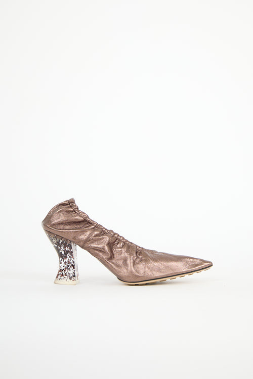 Bottega Veneta Lamé Leather Almond Pump
